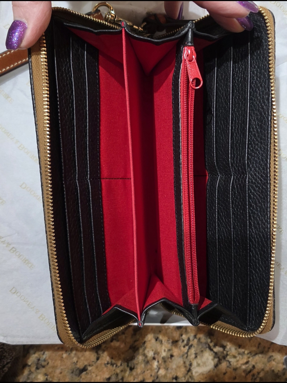 Dooney & Bourke Zip-Around Wallet - Black with Red Interior - Picture 3 of 3